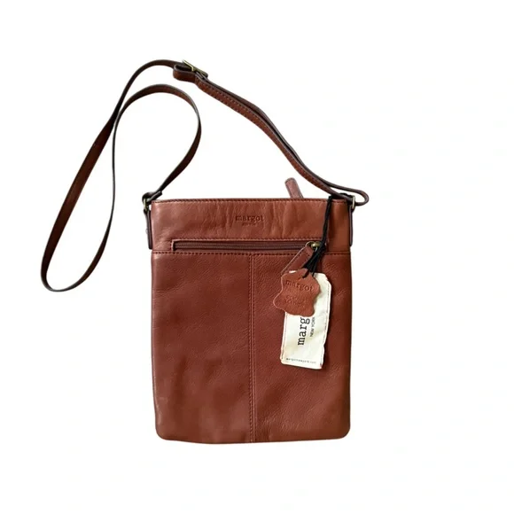 Margot Split Pocket Leather Crossbody Brown Bag Purse Adjustable Strap Slim - Picture 2 of 5